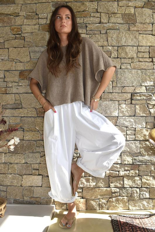 Inga Stretch Poplin Cotton Barrel Pant White 
